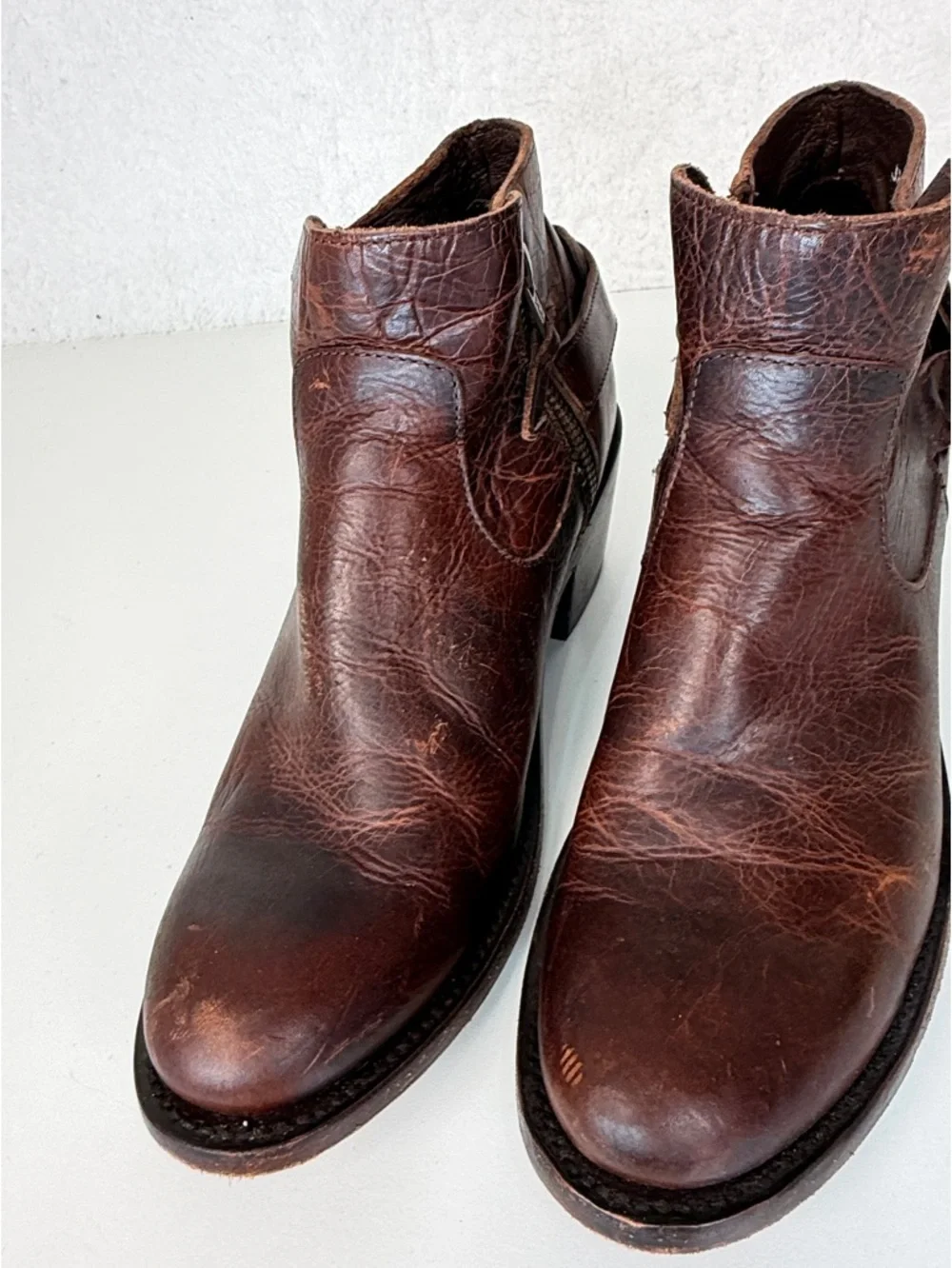 JB Dillon Brown Leather Western Ankle Boots Buckle Moto Cowboy Size 7.5 western